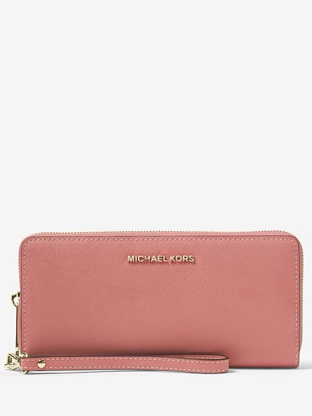 Michael Kors Leather Continental Wristlet Peach Zip-Around Wallet